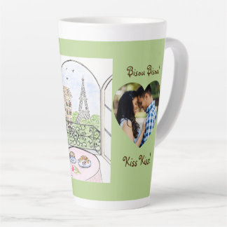 Caneca De Café Latte Whimsical Paris Eiffel Tower Bisou Kiss PHOTO