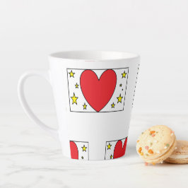 Caneca De Café Latte Whimsical Red Heart and Gold Stars Latte Mug