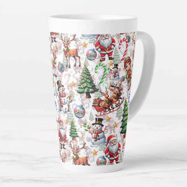 Caneca De Café Latte White Background Christmas Decorative Pattern (Criador carregado)