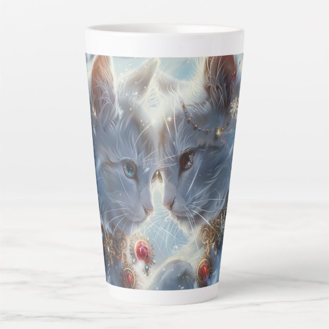 Caneca De Café Latte White Cats Digital Art (Frente)
