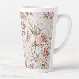 Caneca De Café Latte White Cats Pink Roses Floral 