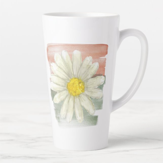 Caneca De Café Latte White Daisy Watercolor (Direita)