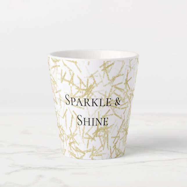 Caneca De Café Latte White Gold Glam Glitzy Sparkle (Frente)