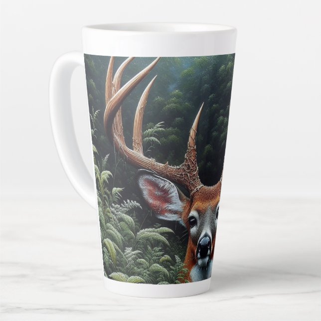 Caneca De Café Latte Whitetail Buck Deer em Green Foliage (Ângulo esquerdo)