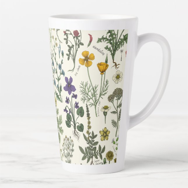 Caneca De Café Latte Wildflowers collage (Direita)