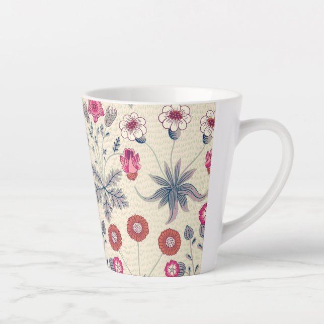 Caneca De Café Latte William Morris Daisy Padrão Floral Vermelho Laranj (Direita)