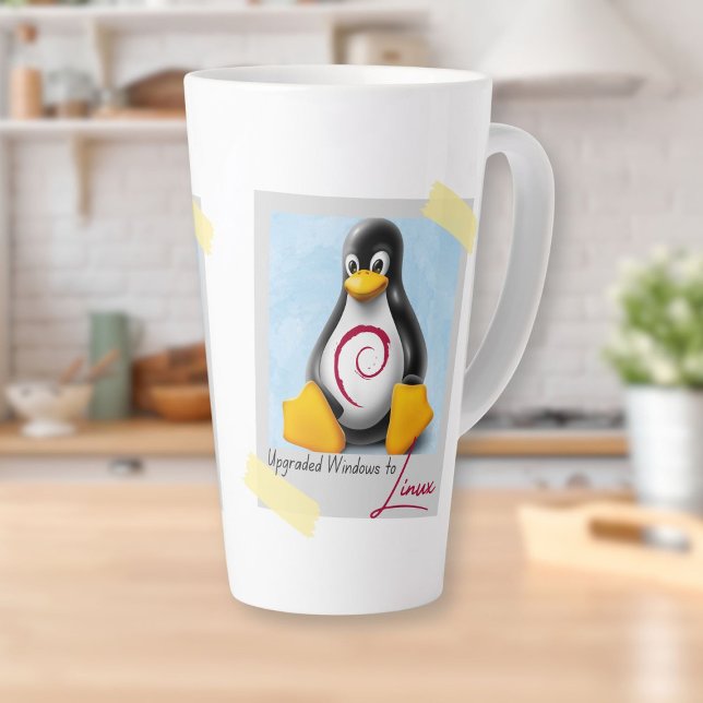 Caneca De Café Latte Windows Debian Linux Tux atualizado (Upgraded Windows Debian Linux Tux Latte Mug)