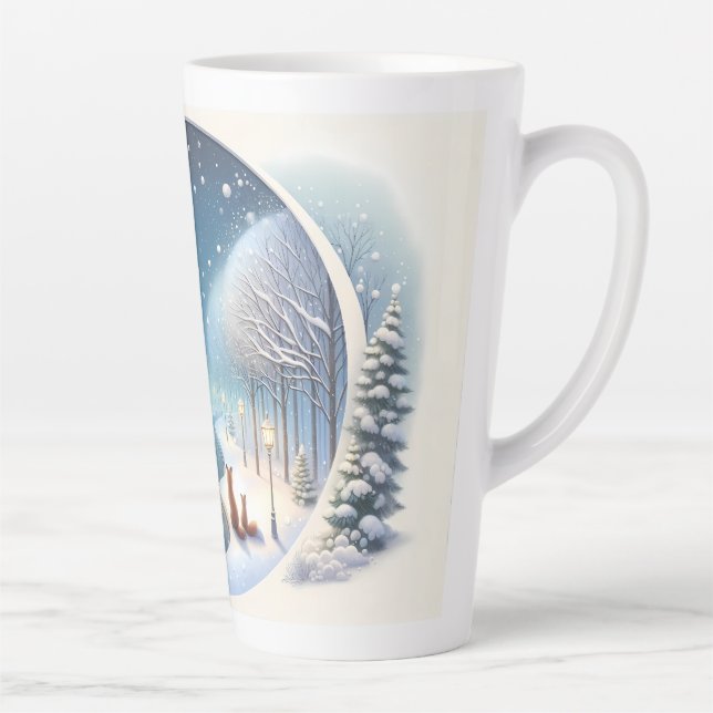 Caneca De Café Latte Winter Foxes by Moonlit Snowy River (Direita)