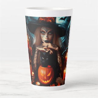 Caneca De Café Latte Witch black cat candles Halloween