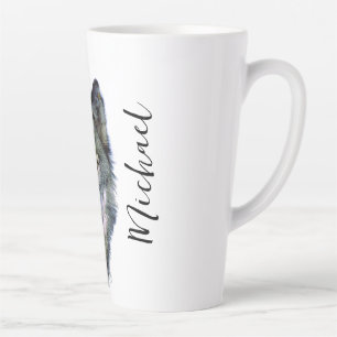 Caneca De Café Latte Wolf Retraia Seu Nome Manuscrito Personalizado