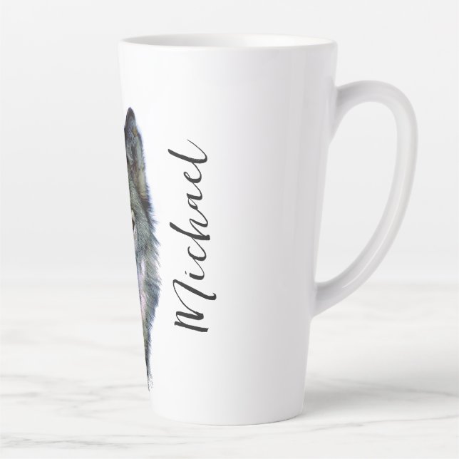 Caneca De Café Latte Wolf Retraia Seu Nome Manuscrito Personalizado (Direita)