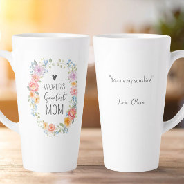 Caneca De Café Latte World's Greatest Mom Personalized Quote Floral