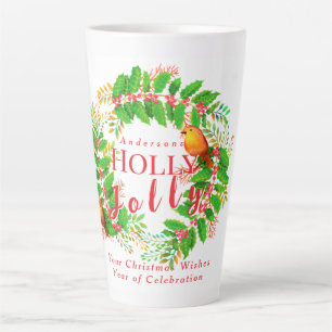 Caneca De Café Latte Wreath Holly Jolly Family White
