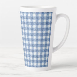 Caneca De Café Latte Xadrez Azul e Branco Clássico