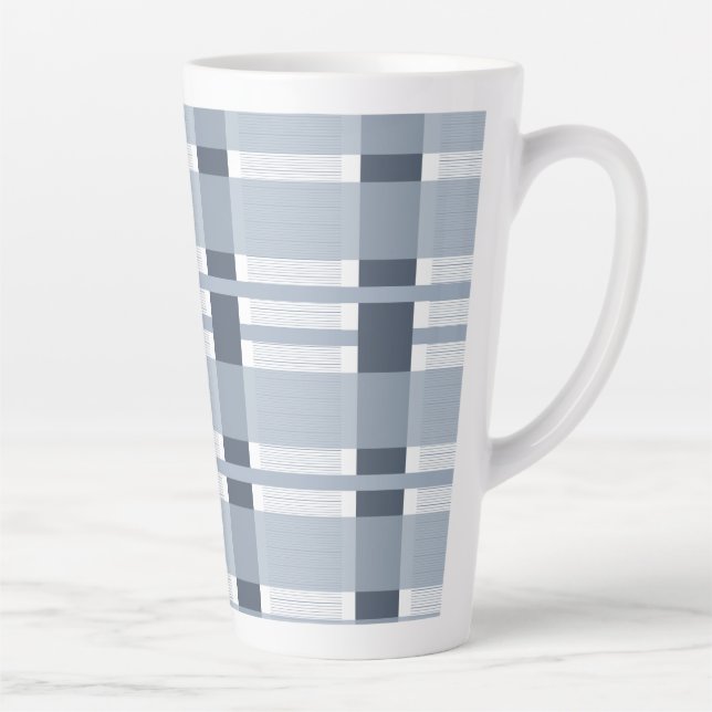 Caneca De Café Latte Xadrez Azul e Listras  (Direita)