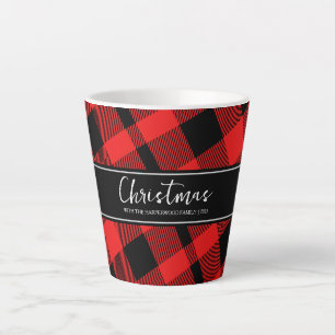 Caneca De Café Latte Xadrez de Buffalo Mínima do Natal Nome da Família