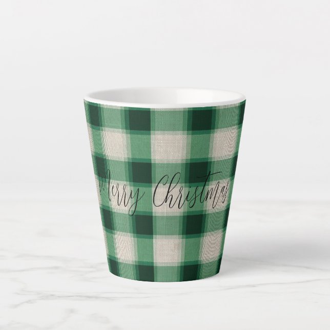 Caneca De Café Latte Xadrez de Creme Verde (Frente)