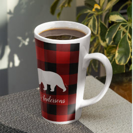 Caneca De Café Latte Xadrez e Urso de Buffalo Vermelho | Presente de no