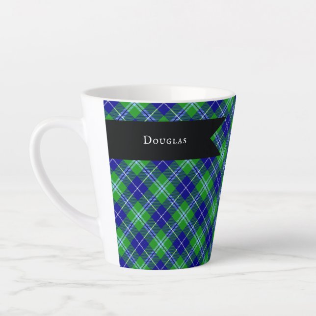 Caneca De Café Latte Xadrez Escocês Douglas em Carvão e Verde (Esquerda)