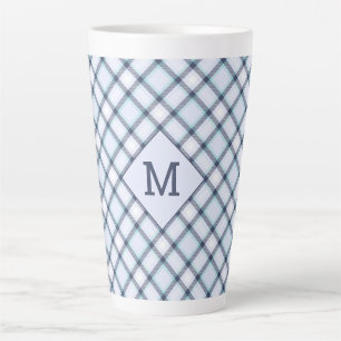 Caneca De Café Latte Xadrez Monograma Personalizada / Padrão Tartan