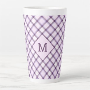 Caneca De Café Latte Xadrez Monograma Personalizada / Padrão Tartan