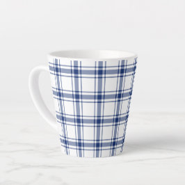 Caneca De Café Latte Xadrez náutico azul e branco