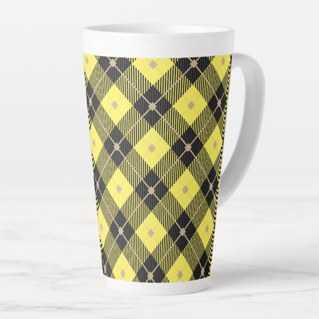 Caneca De Café Latte Xadrez Preto e Amarelo Lumberjack (Ângulo direito)