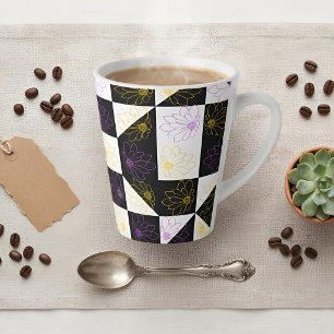 Caneca De Café Latte Xadrez Preto e Branco Daisy Roxo Amarelo Estético