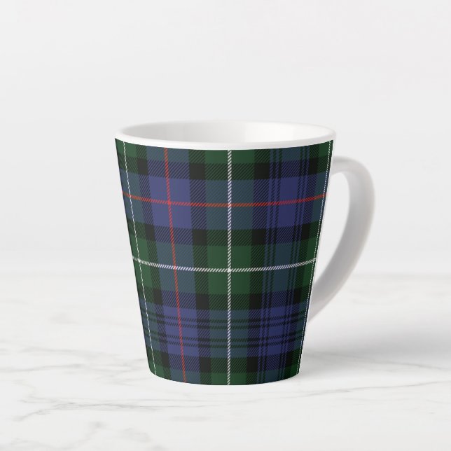 Caneca De Café Latte Xadrez Rustic MacKenzie Green Tartan (Ângulo direito)