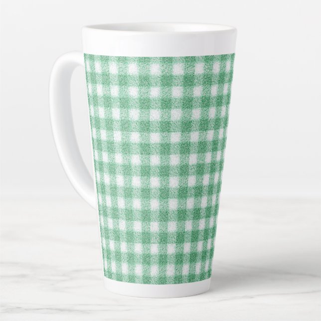 Caneca De Café Latte Xadrez Verde Menta Infantil  (Ângulo esquerdo)