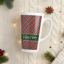 Caneca De Café Latte Xadrez Vermelha de Tartan Feriado Dourada Tão Feli