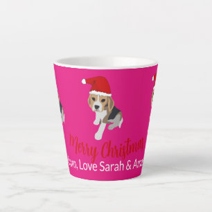 CANECA DE CAFÉ LATTE XMAS DOG ADORA CHRISTMAS SANTA HAT BEAGLE EM ROSA