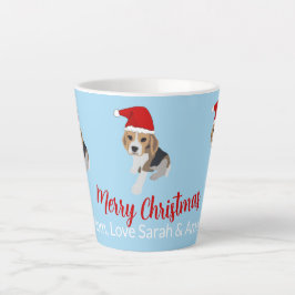 CANECA DE CAFÉ LATTE XMAS DOG ADORA NATAL SANTA HAT BEAGLE EM AZUL