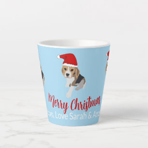 CANECA DE CAFÉ LATTE XMAS DOG ADORA NATAL SANTA HAT BEAGLE EM AZUL