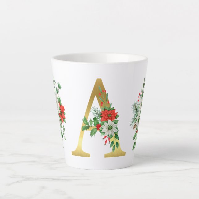 Caneca De Café Latte Xmas Latte Mug Monograma - Letra Dourada Elegante (Frente)