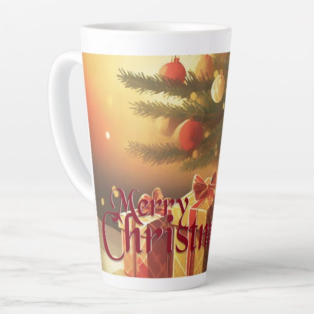 Caneca De Café Latte Xmas Motif, com presentes na árvore de Natal (Ângulo esquerdo)