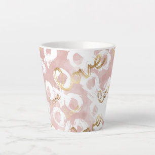 Caneca De Café Latte XO de Amor Dourado Branco Rosa