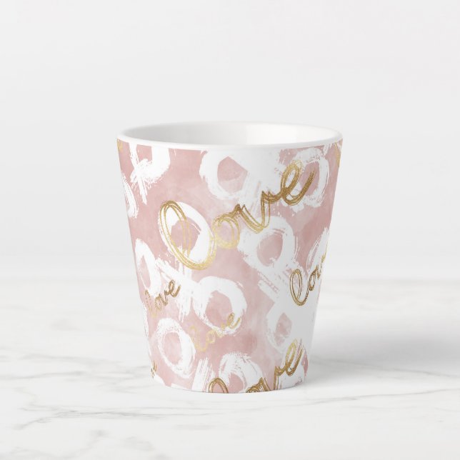 Caneca De Café Latte XO de Amor Dourado Branco Rosa (Frente)