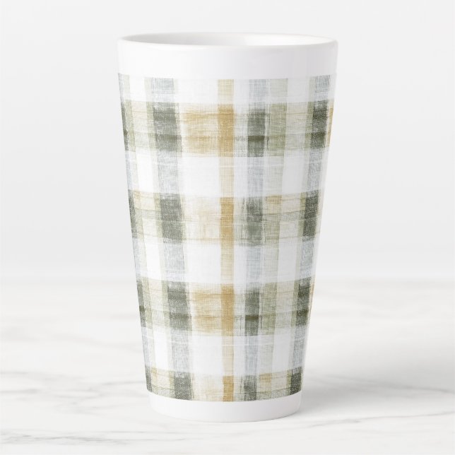 Caneca De Café Latte Yellow Green White Plaid Stripes (Frente)