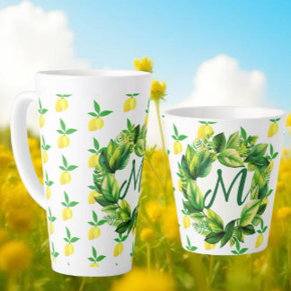 Caneca De Café Latte Yellow Lemons Monogram 