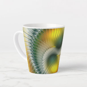Caneca De Café Latte Yin Yang Verde Amarelo Abstrato Colorido Fractal