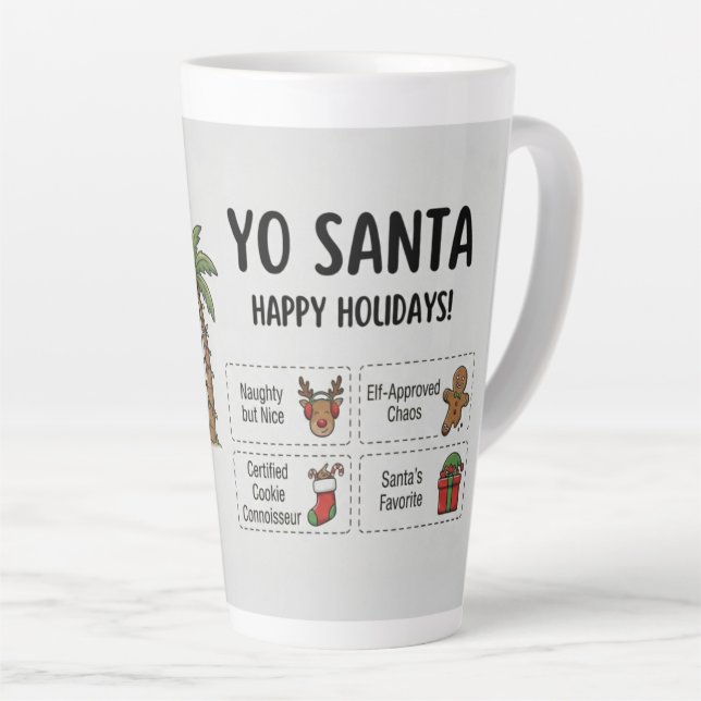 Caneca De Café Latte Yo Santa Funny Summer Christmas Tropical Holiday (Ângulo direito)