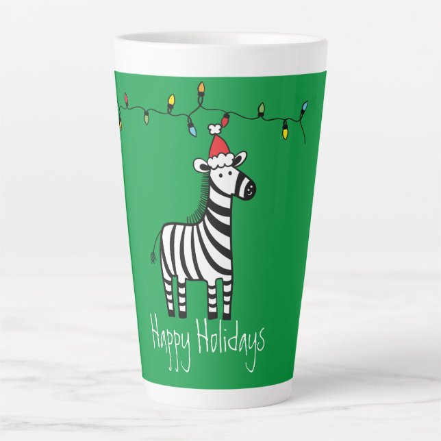Caneca De Café Latte Zebra do Natal Whimsso em Verde (Frente)