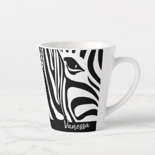 Caneca De Café Latte Zebra tira padrão de impressão animal com nome