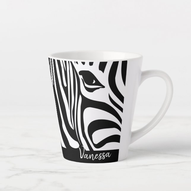 Caneca De Café Latte Zebra tira padrão de impressão animal com nome (Direita)