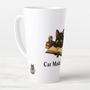 Caneca De Café Latte Ziggy o gato preto lendo um livro
