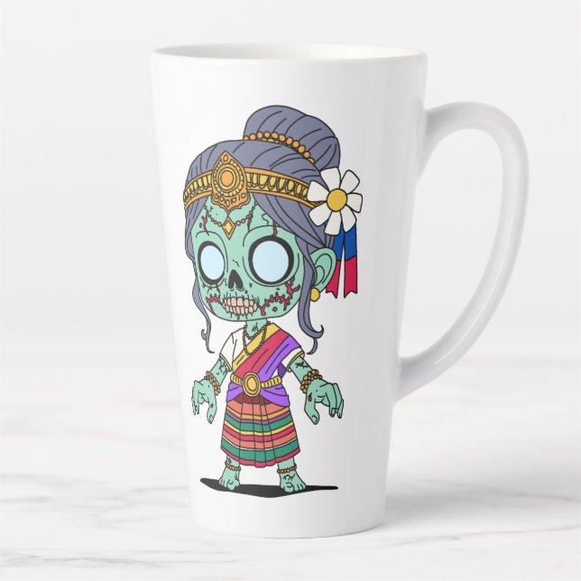Caneca De Café Latte Zombie cambojano bonito (Direita)