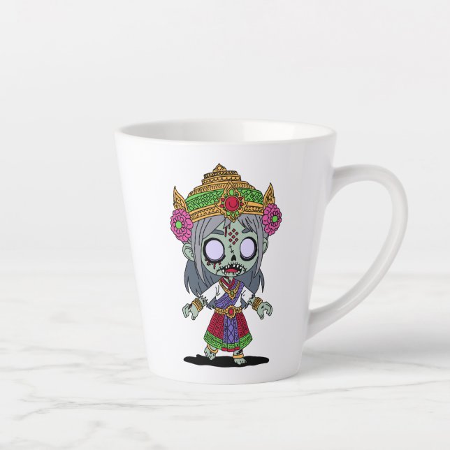 Caneca De Café Latte Zombie Tailandês Cute (Direita)