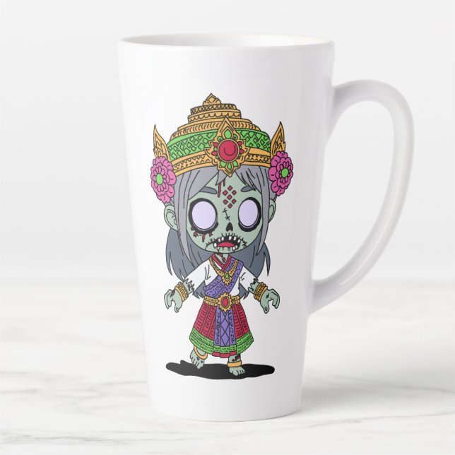 Caneca De Café Latte Zombie Tailandês Cute (Direita)