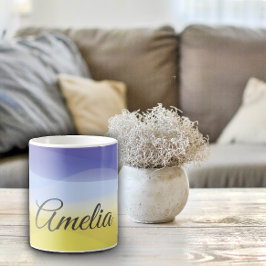 Caneca De Café Lavanda azul de onda minimalista com nome